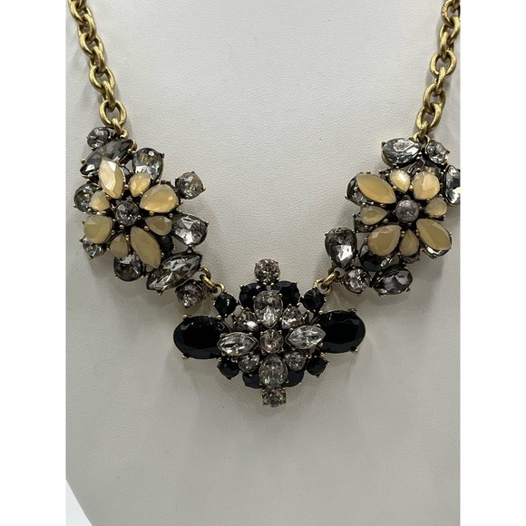 J. Crew Black Gray and Taupe Clear Rhinestone Cluster Statement Necklace - Picture 7 of 16